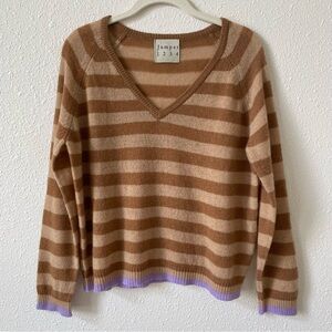 Jumper 1234 100% Cashmere Brown Stripe Sweater Size 1 US Small Luxury Colorful